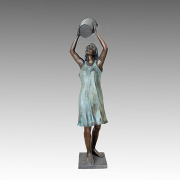 Большая статуя Купание девушки Фонтан Бронзовая скульптура Tpls-016